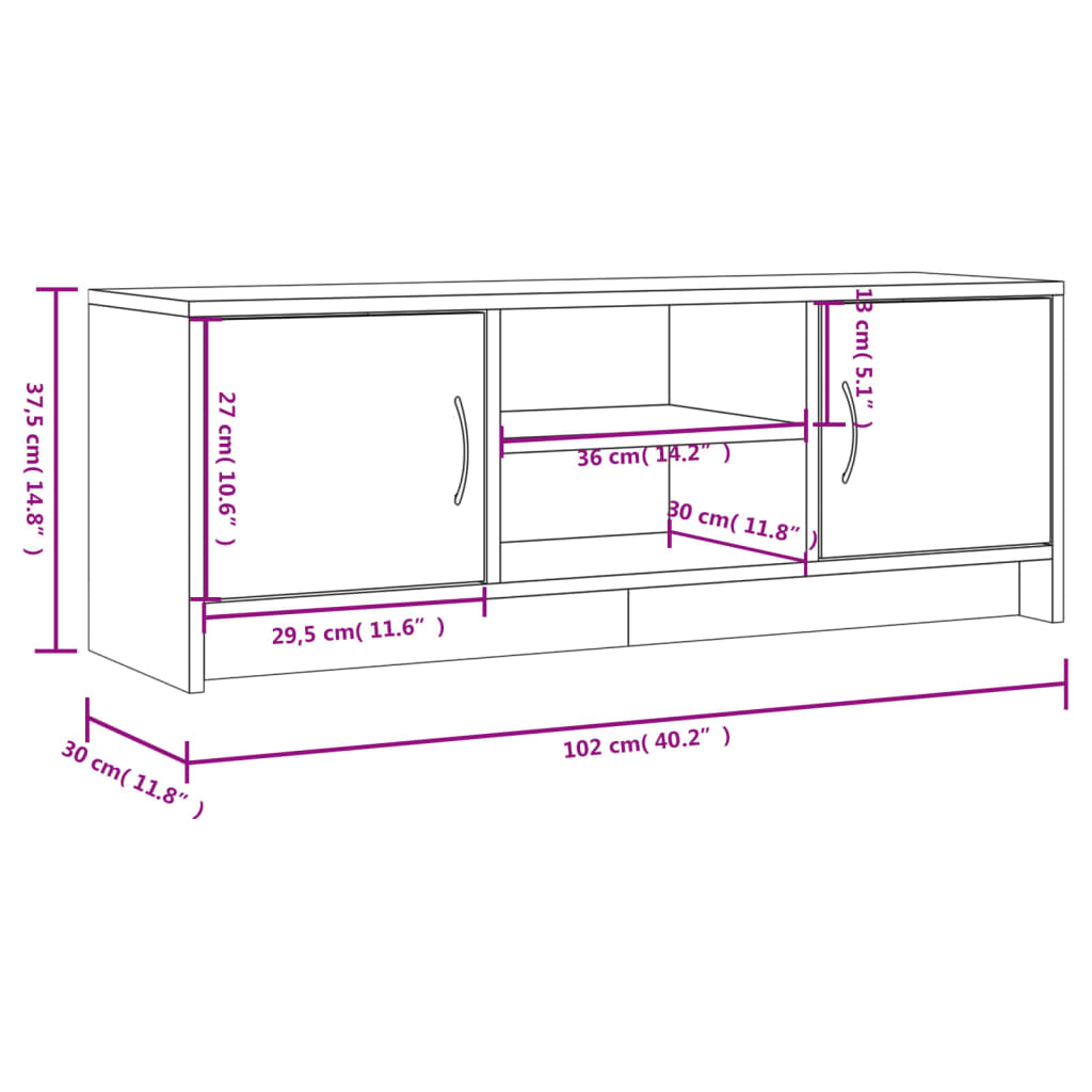 vidaXL Tv-meubel 102x30x37,5 cm bewerkt hout gerookt eikenkleurig