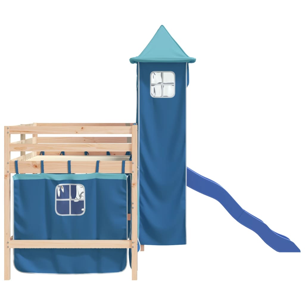 vidaXL Kinderhoogslaper met toren 90x190 cm massief grenenhout blauw