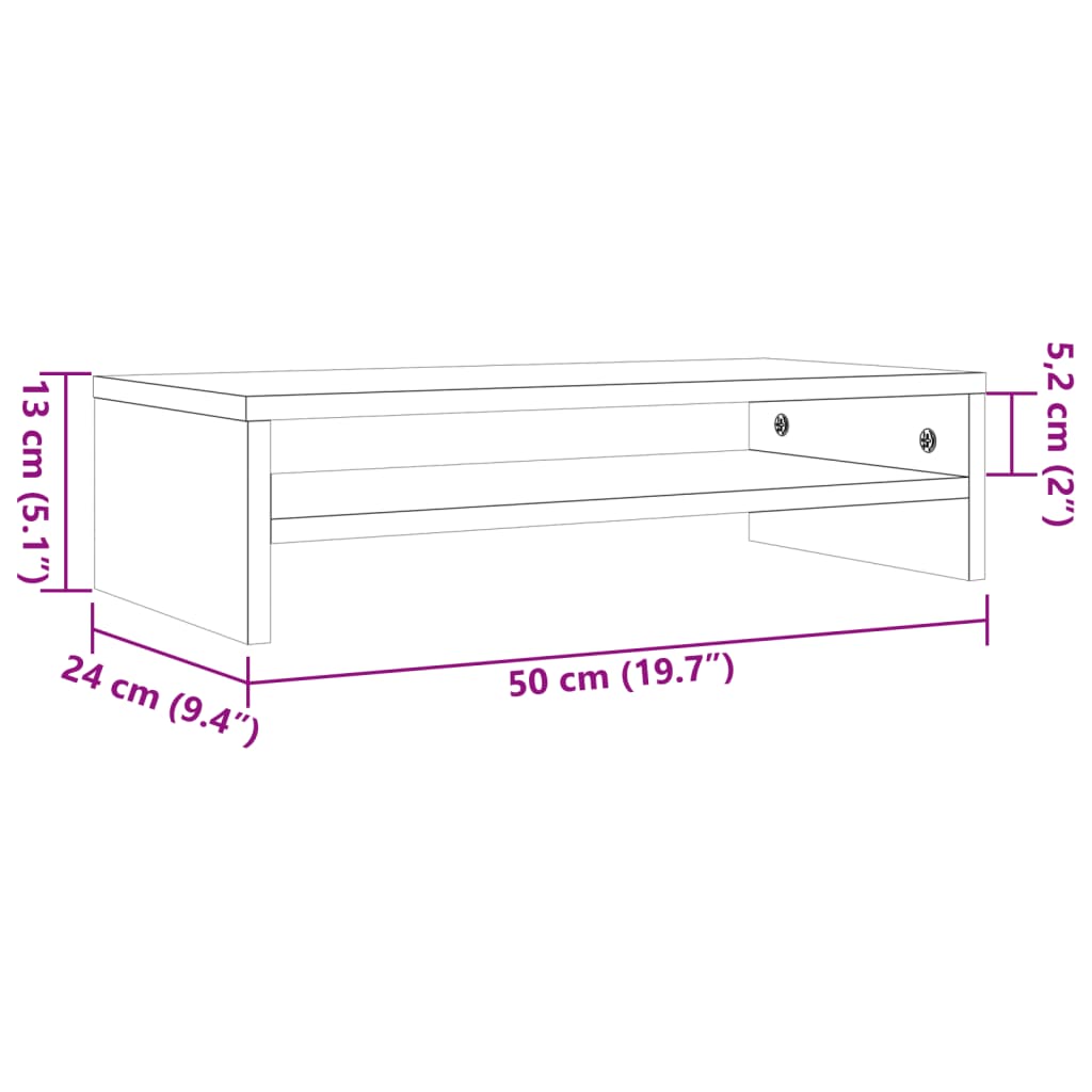 vidaXL Monitorstandaard 50x24x13 cm massief grenenhout wasbruin