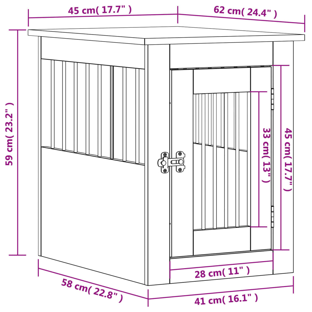 vidaXL Hondenbench 45x62x59 cm bewerkt hout gerookt eikenkleurig