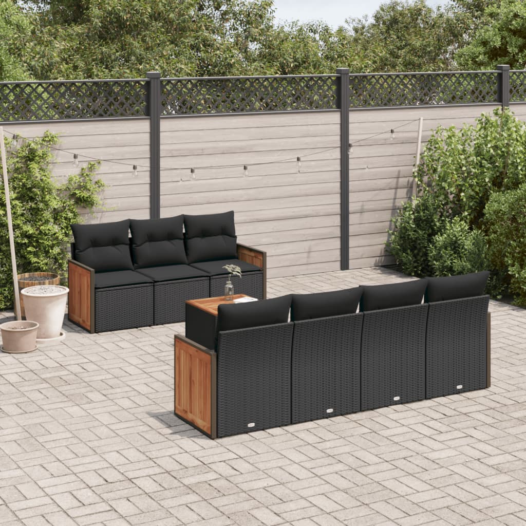 vidaXL 8-delige Loungeset met kussens poly rattan zwart