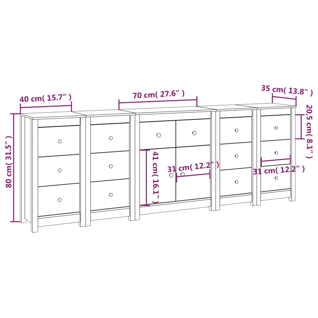 vidaXL Dressoir 230x35x80 cm massief grenenhout wit