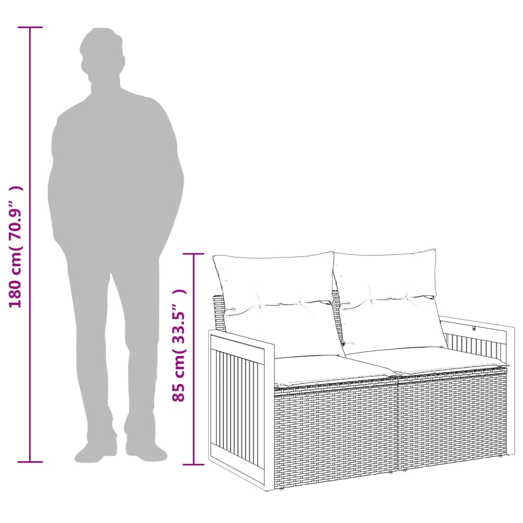 vidaXL Tuinbank 2-zits met kussens poly rattan grijs