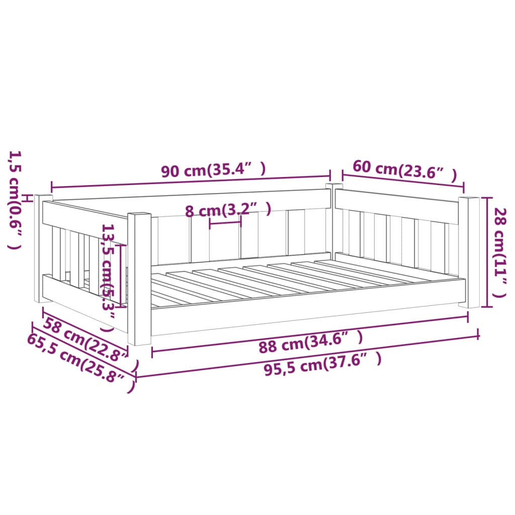 vidaXL Hondenmand 95,5x65,5x28 cm massief grenenhout wit