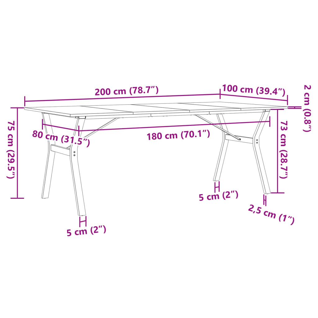 vidaXL Eettafel Y-frame 200x100x75 cm massief grenenhout en gietijzer