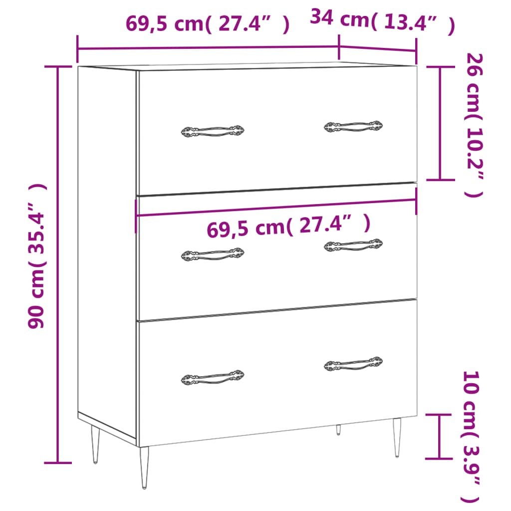 vidaXL Dressoir 69,5x34x90 cm bewerkt hout sonoma eikenkleurig