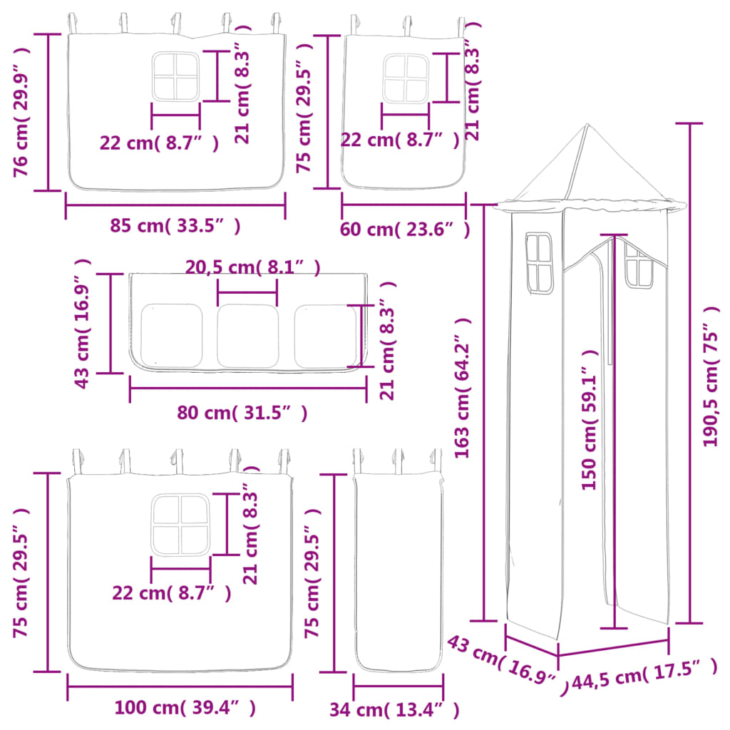 vidaXL Kinderhoogslaper met toren 90x190 cm massief grenenhout roze