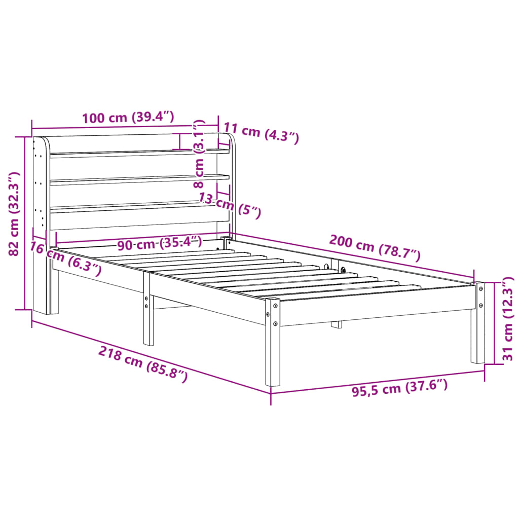 vidaXL Bedframe zonder matras massief grenenhout wit 90x200 cm