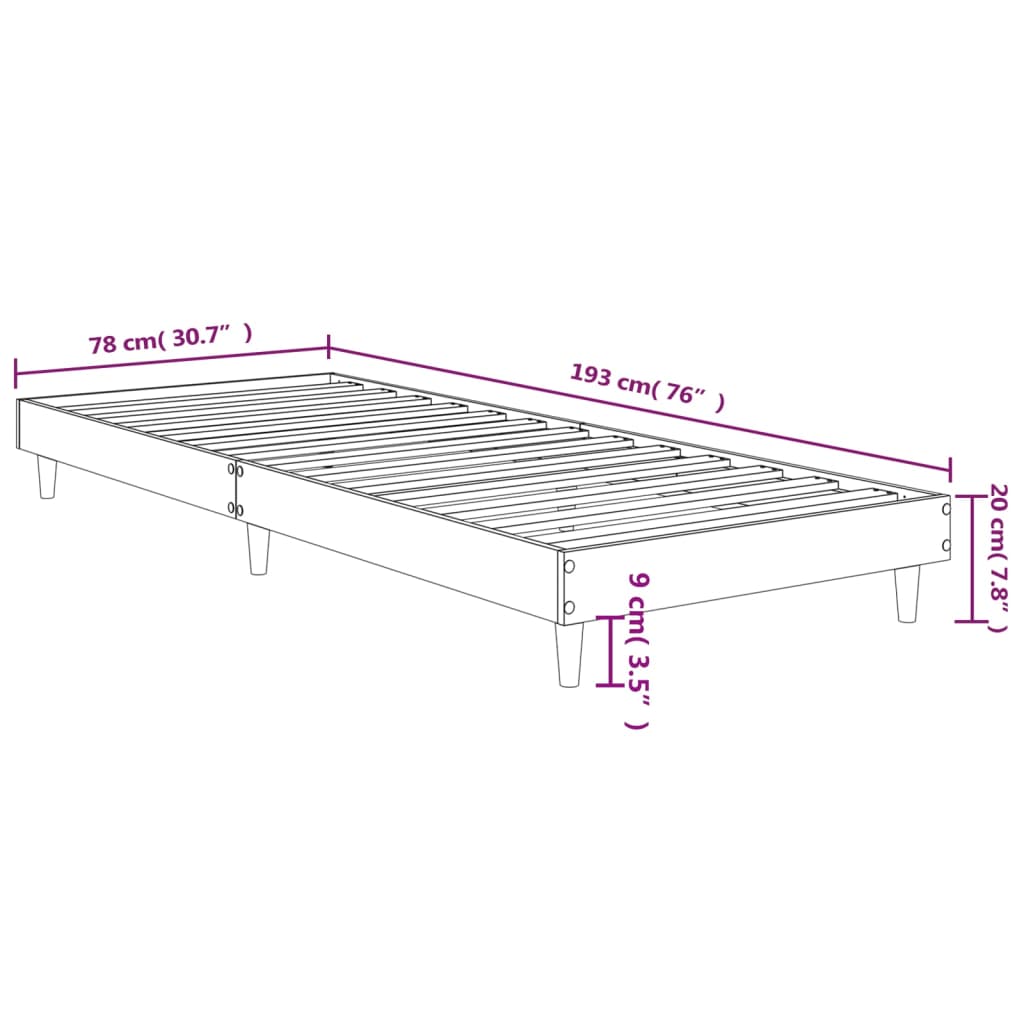 vidaXL Bedframe zonder matras hout sonoma eikenkleurig 75x190 cm