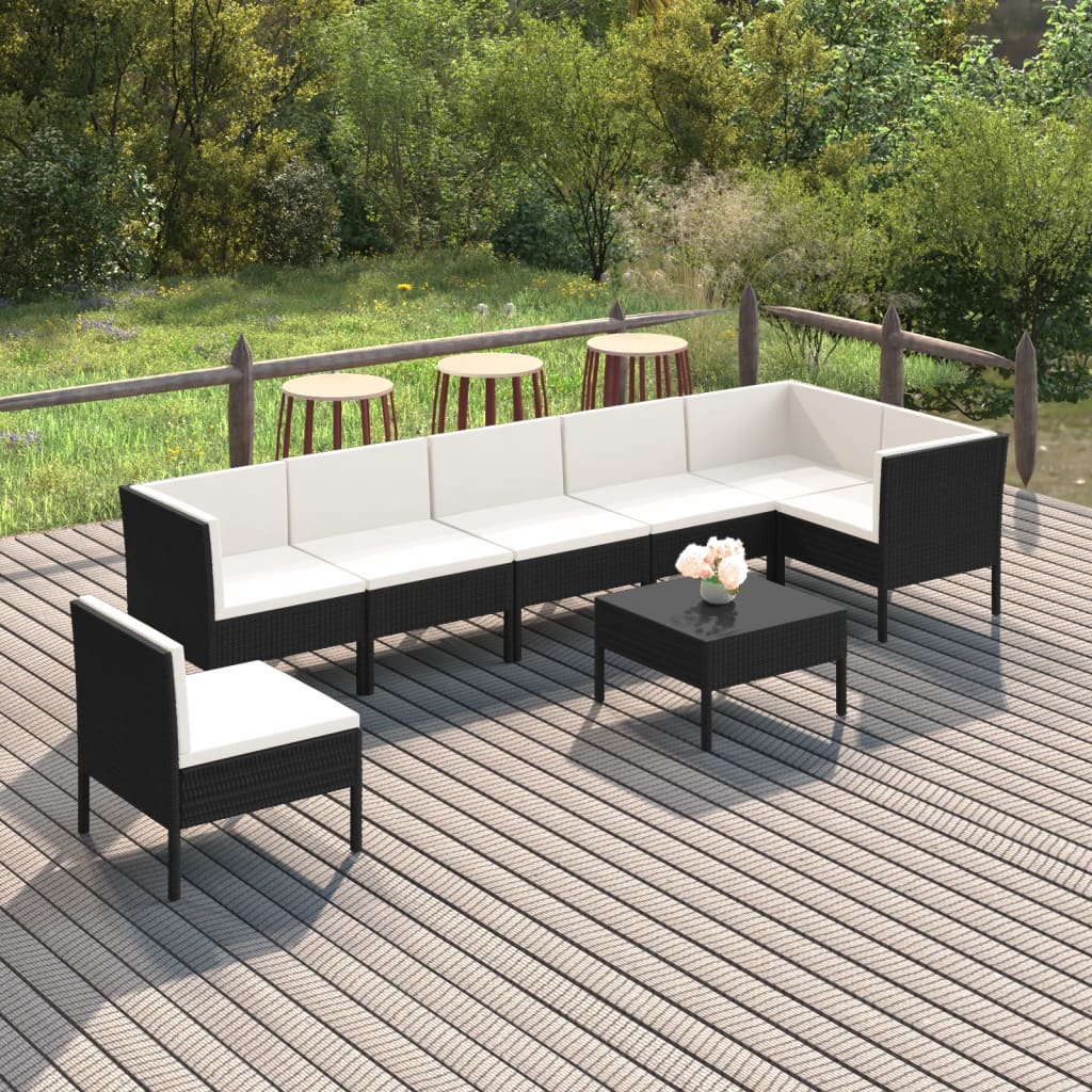 vidaXL 8-delige Loungeset met kussens poly rattan zwart