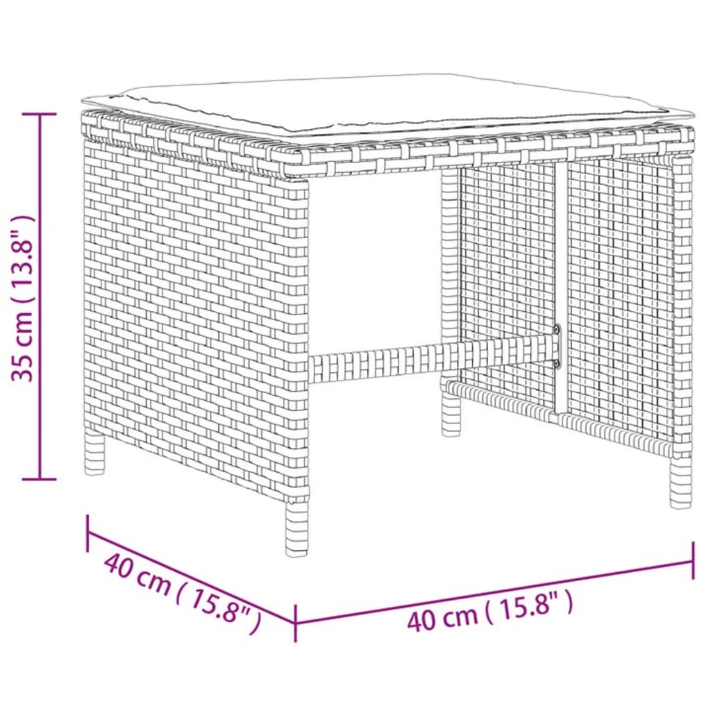 vidaXL Tuinkrukken 4 st met kussens 40x40x35 cm poly rattan grijs