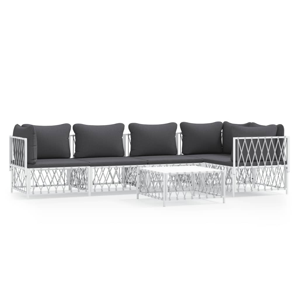 vidaXL 6-delige Loungeset met kussens staal wit