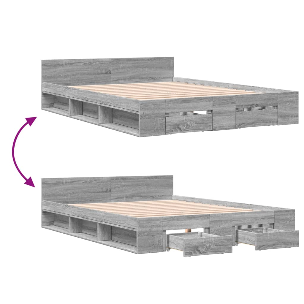 vidaXL Bedframe met lades bewerkt hout grijs sonoma eiken 140x190 cm