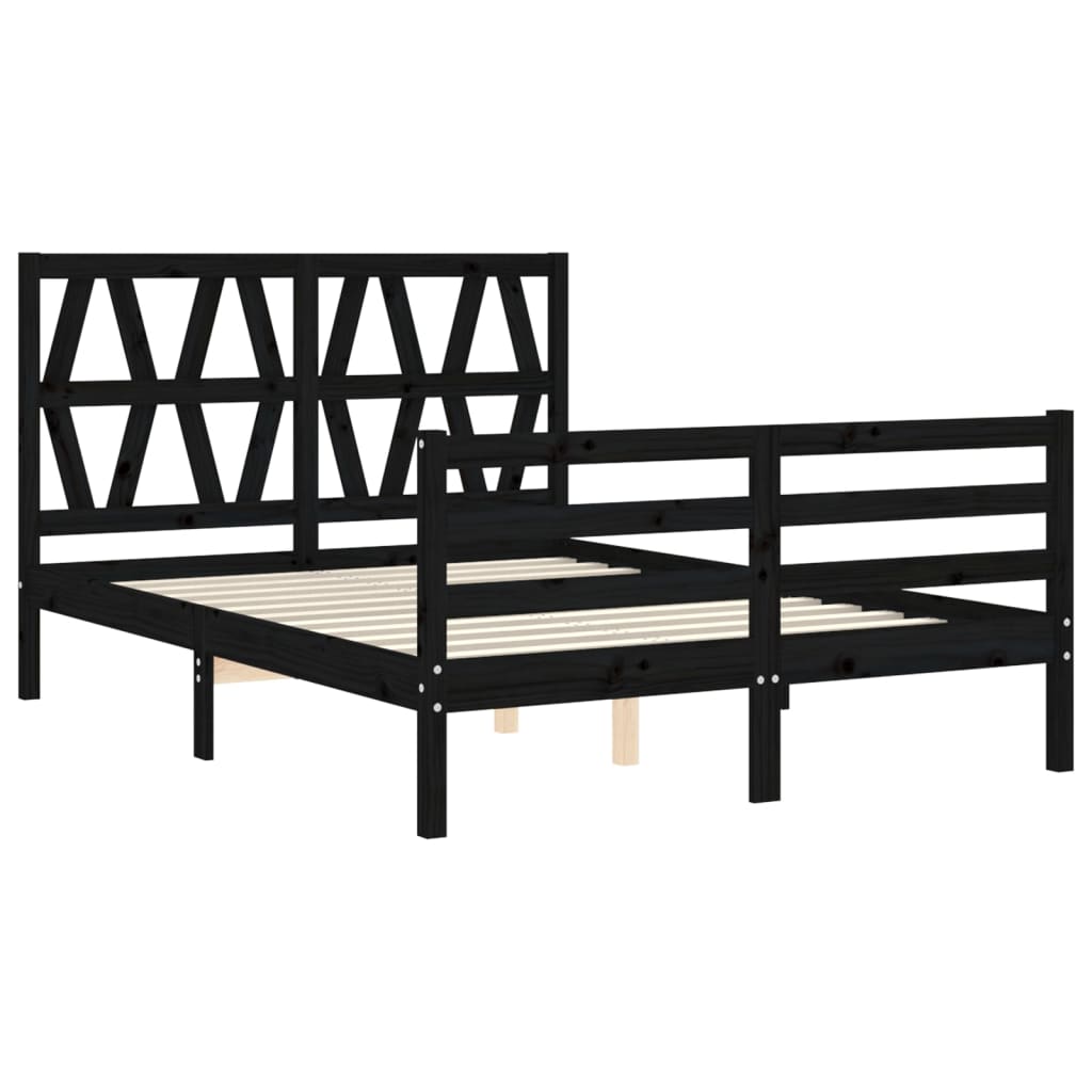 vidaXL Bedframe met hoofdbord massief hout zwart 120x200 cm