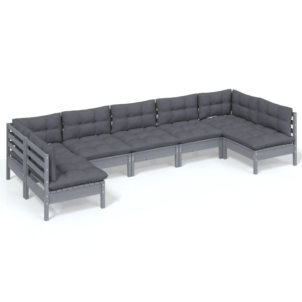 vidaXL 7-delige Loungeset met kussens massief grenenhout grijs