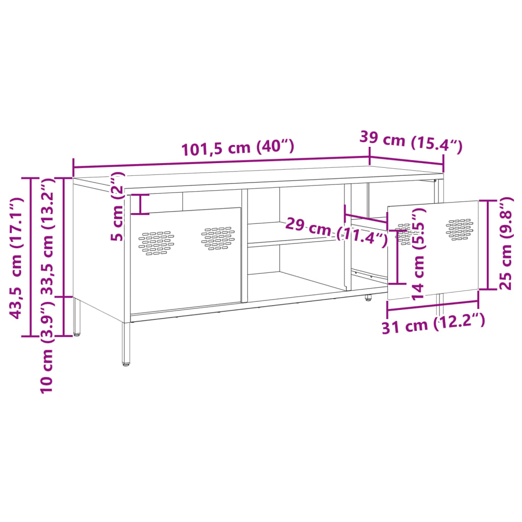 vidaXL Tv-meubel 101,5x39x43,5 cm koudgewalst staal olijfgroen