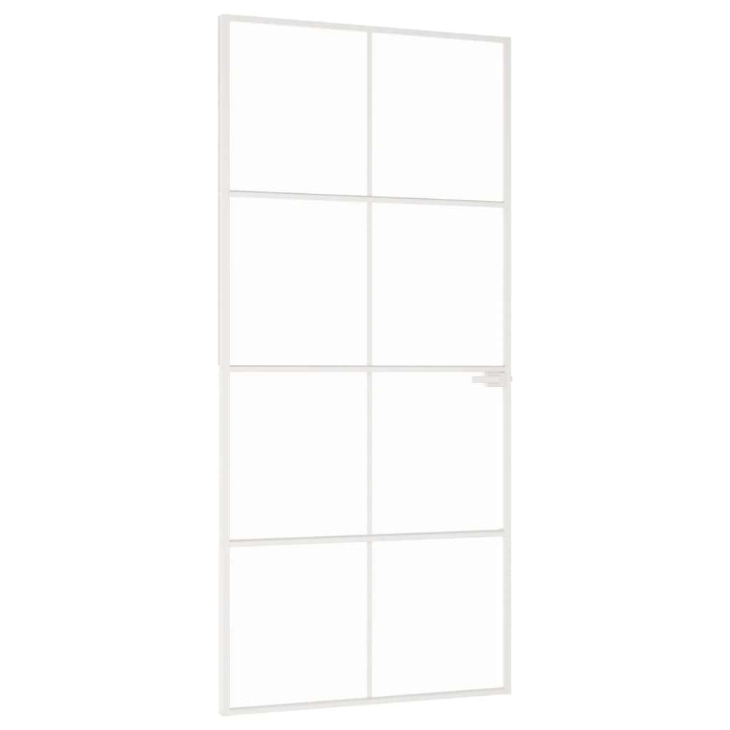 vidaXL Binnendeur 93x201,5 cm gehard glas en aluminium smal wit