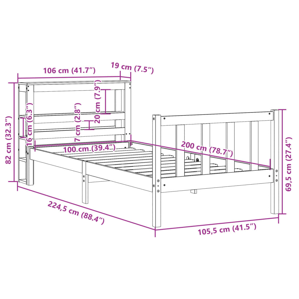 vidaXL Bedframe zonder matras massief grenenhout wit 140x200 cm