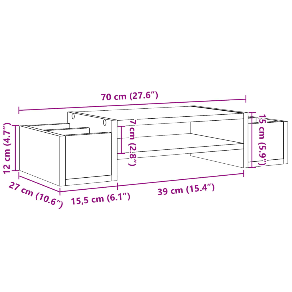 vidaXL Monitorstandaard met opbergruimte 70x27x15 cm hout bruin eiken