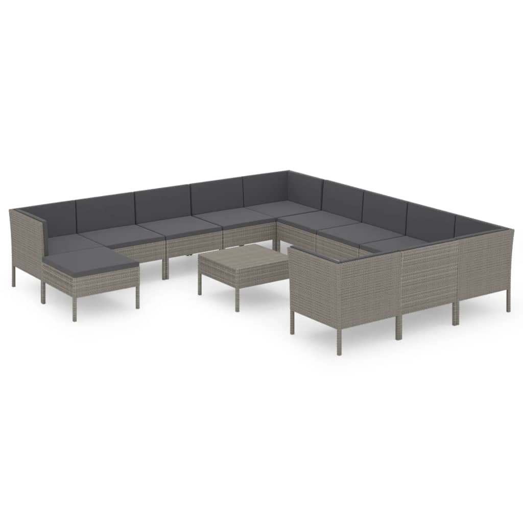 vidaXL 13-delige Loungeset met kussens poly rattan grijs