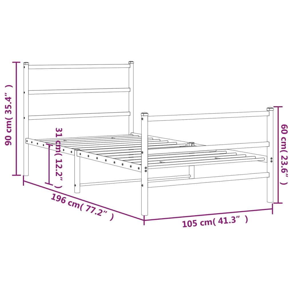 vidaXL Bedframe met hoofd- en voeteneinde metaal zwart 100x190 cm