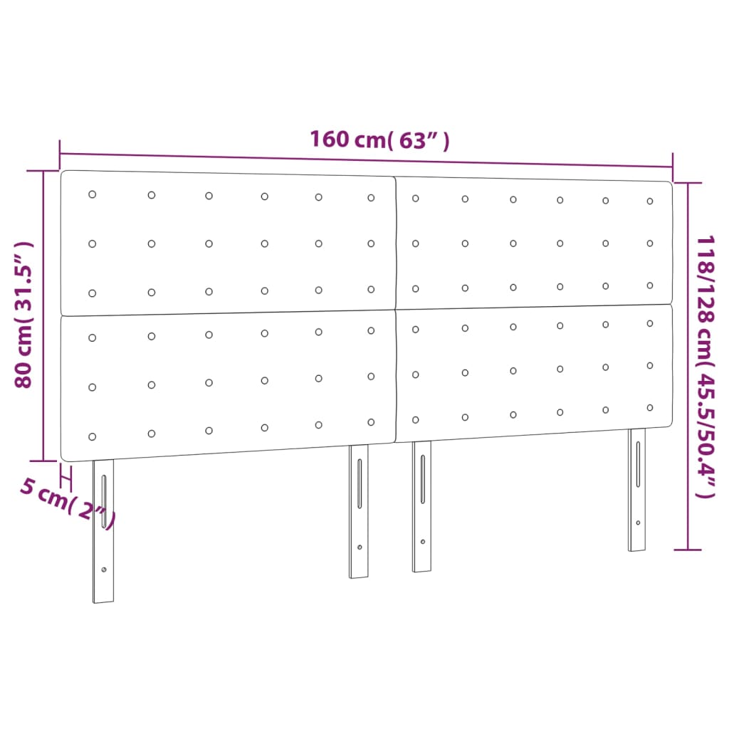 vidaXL Hoofdborden 4 st 80x5x78/88 cm stof lichtgrijs