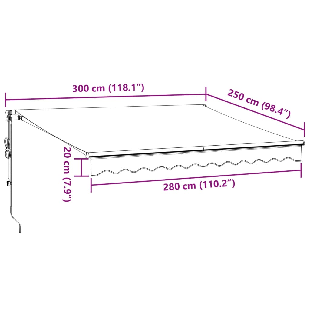 vidaXL Luifel automatisch uittrekbaar met LED's 300x250 cm bordeaux