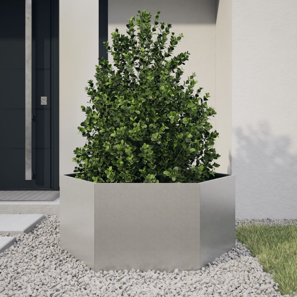 vidaXL Plantenbak zeshoek 104x90x45 cm roestvrijstaal