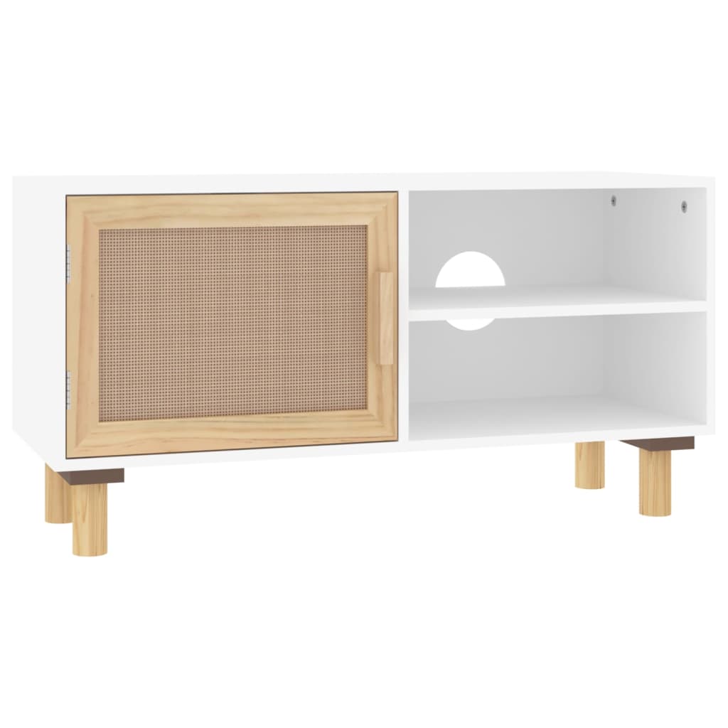 vidaXL Tv-meubel 80x30x40 cm massief grenenhout en rattan wit