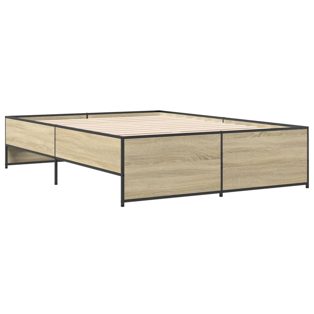 vidaXL Bedframe bewerkt hout metaal sonoma eikenkleurig 90x190 cm