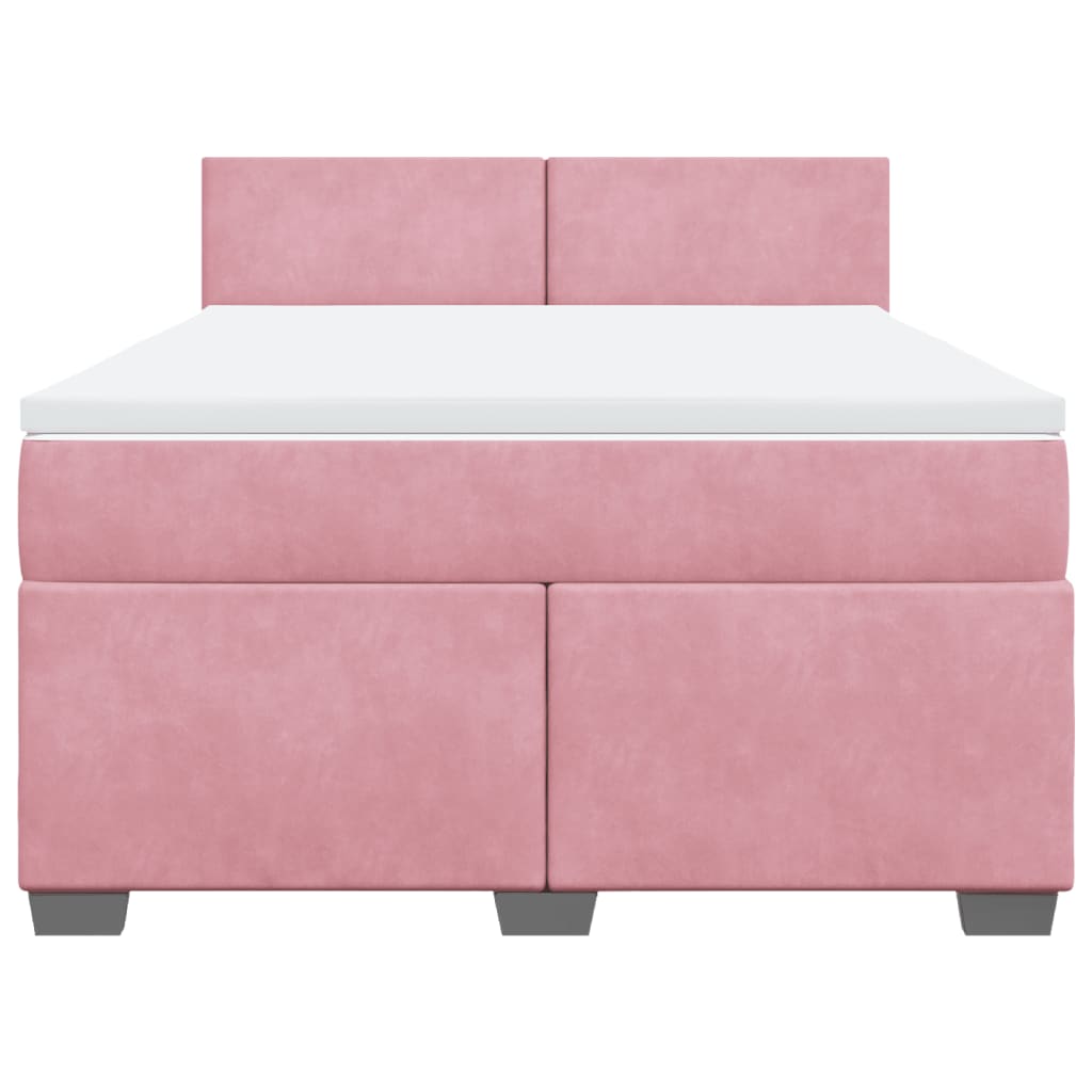 vidaXL Boxspring met matras fluweel roze 140x200 cm