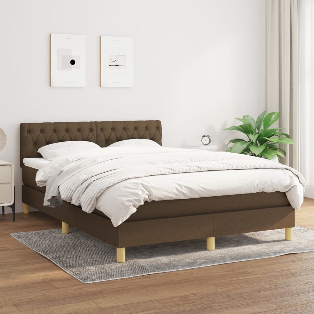 vidaXL Boxspring met matras stof donkerbruin 140x200 cm