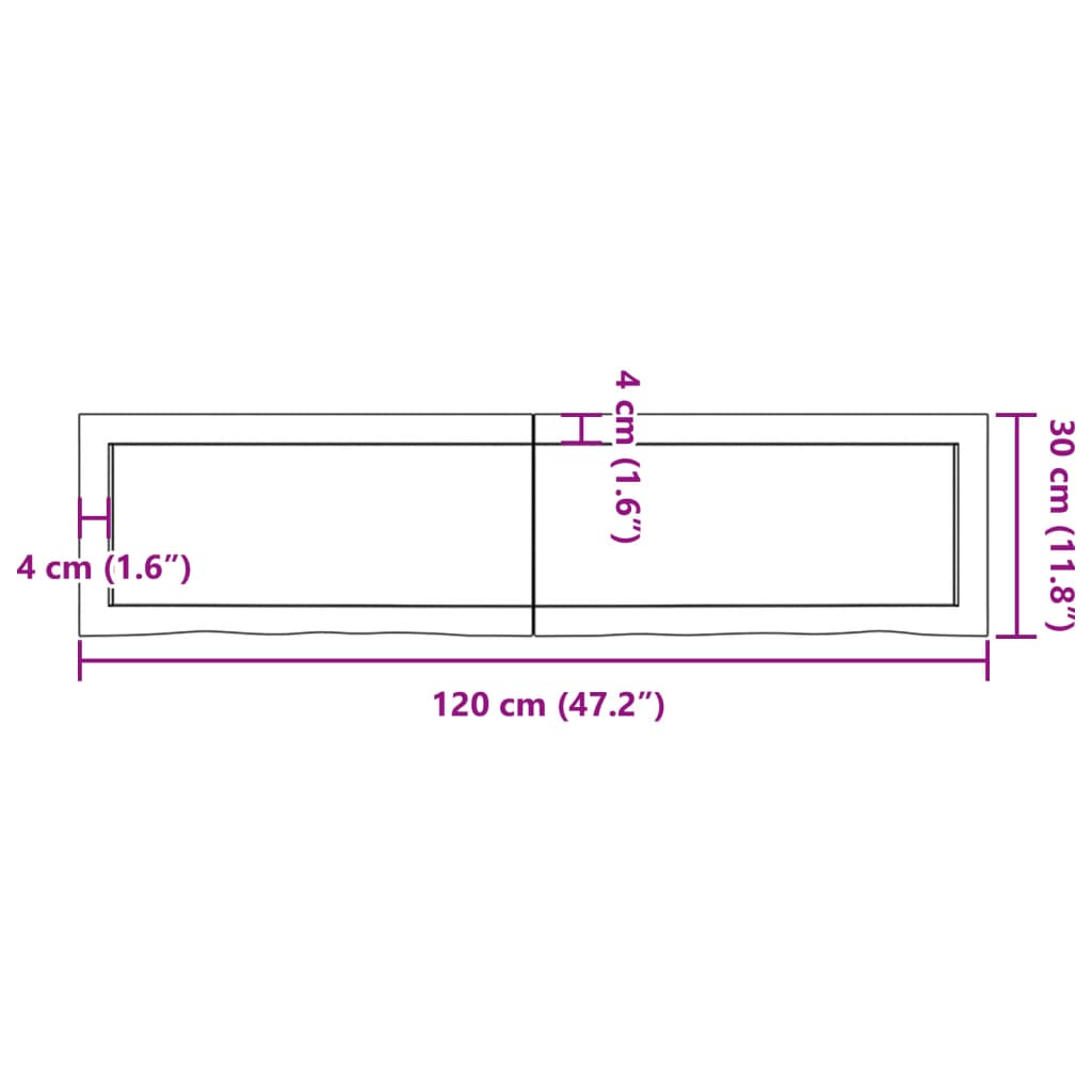 vidaXL Wastafelblad 120x30x(2-4) cm behandeld massief hout donkerbruin