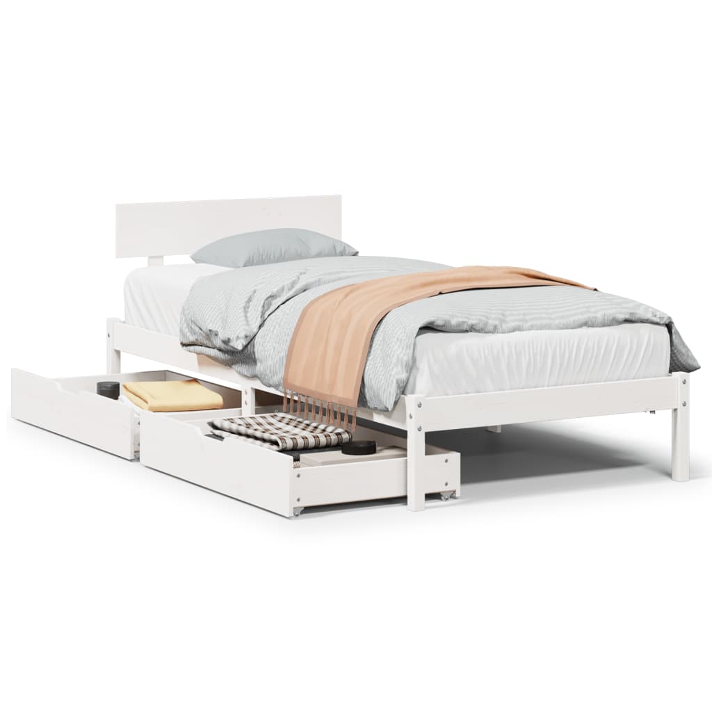 vidaXL Bedframe zonder matras massief grenenhout wit 90x200 cm