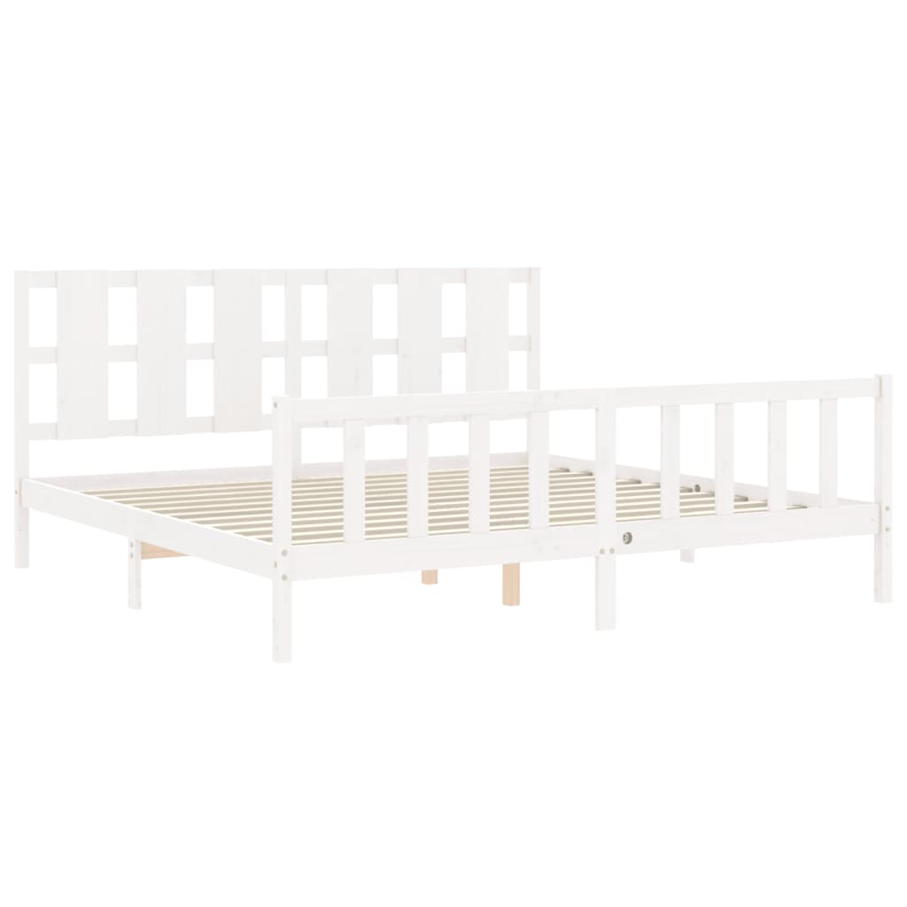 vidaXL Bedframe met hoofdbord massief hout wit 180x200 cm