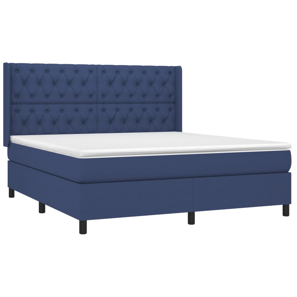 vidaXL Boxspring met matras stof blauw 160x200 cm