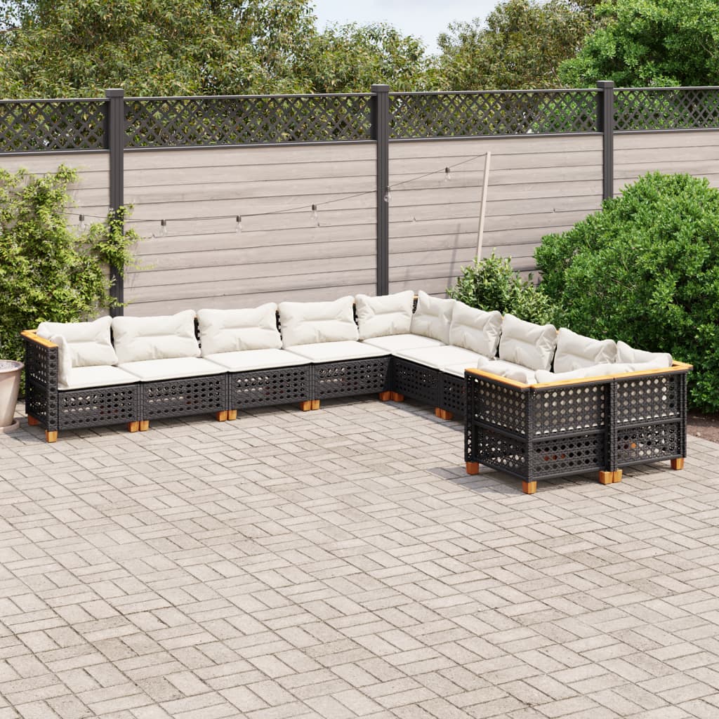 vidaXL 10-delige Loungeset met kussens poly rattan zwart