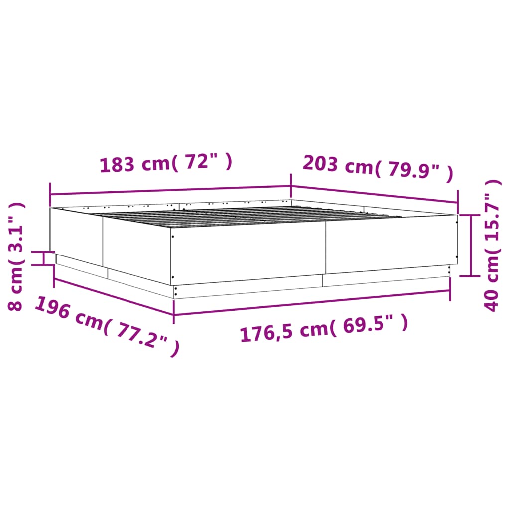 vidaXL Bedframe met LED-verlichting grijs sonoma eiken 180x200 cm