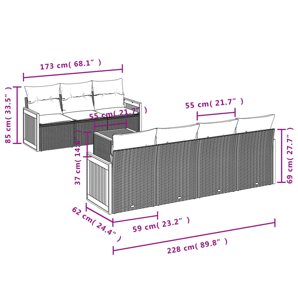 vidaXL 8-delige Loungeset met kussens poly rattan zwart