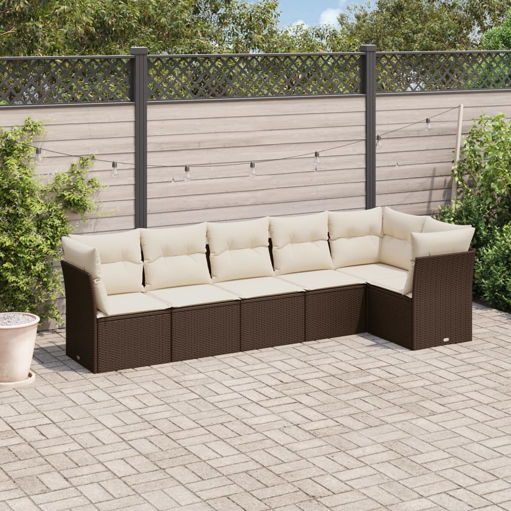 vidaXL 6-delige Loungeset met kussens poly rattan bruin