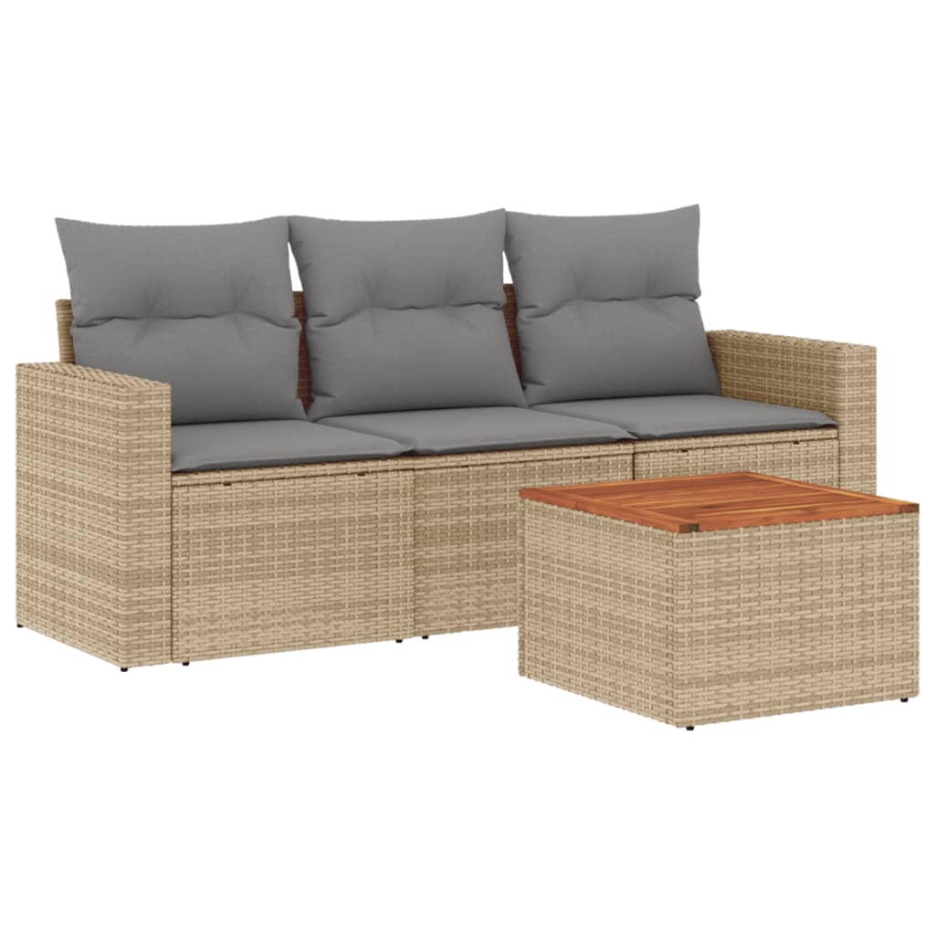 vidaXL 4-delige Loungeset met kussens poly rattan gemengd beige