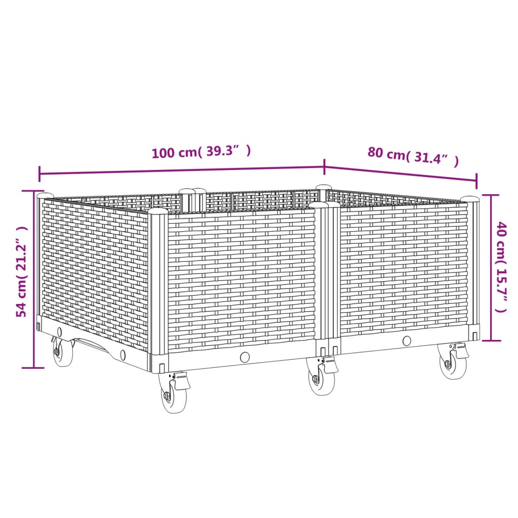 vidaXL Plantenbak met wielen 100x80x54 cm polypropeen grijs