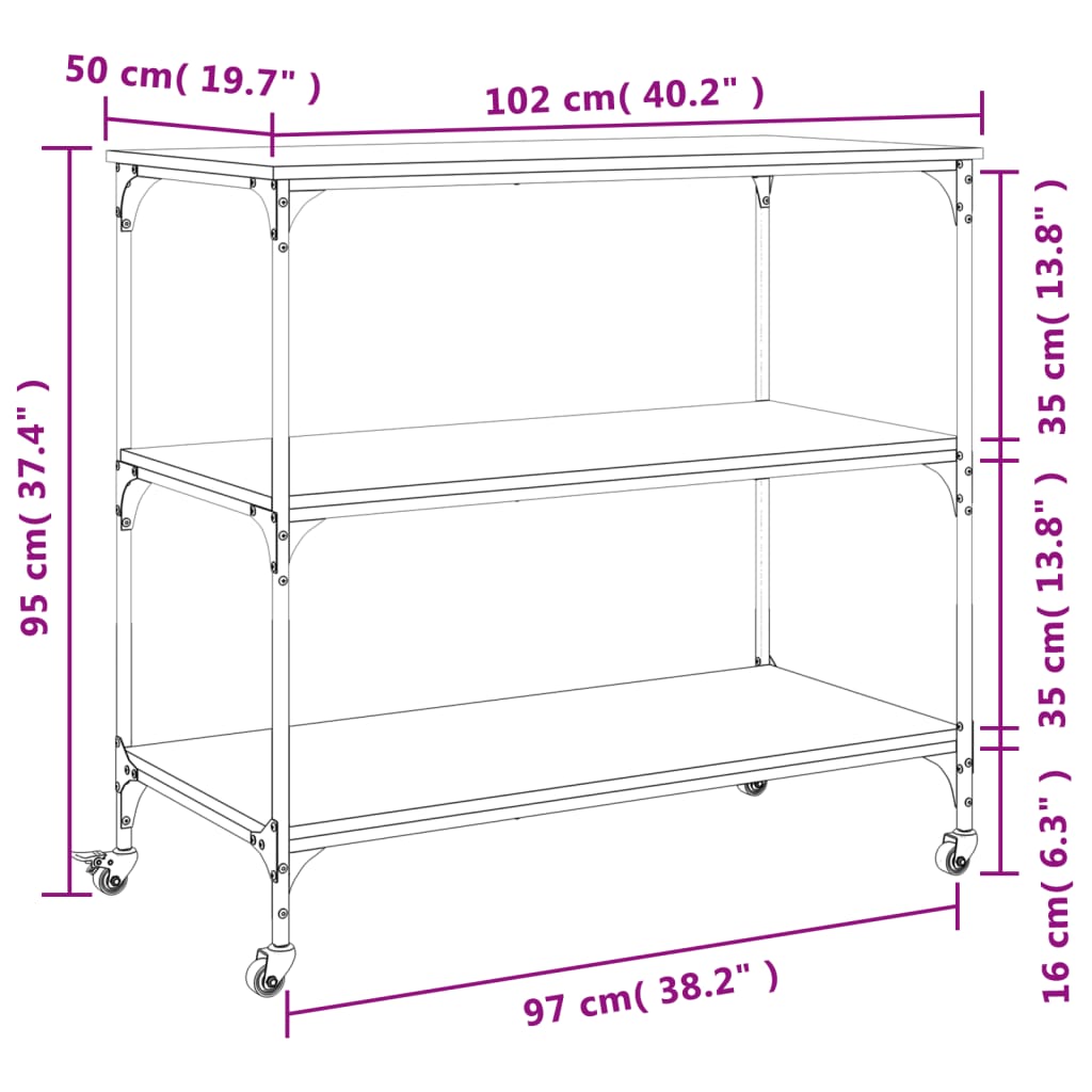 vidaXL Keukentrolley 102x50x95 cm bewerkt hout zwart