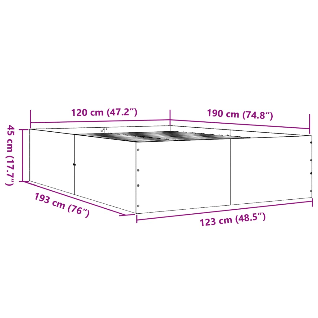 vidaXL Bedframe bewerkt hout zwart 120x190 cm