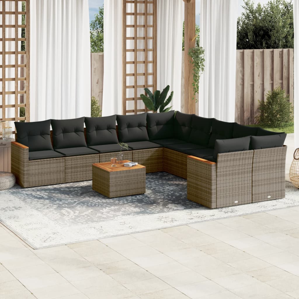 vidaXL 11-delige Loungeset met kussens poly rattan grijs