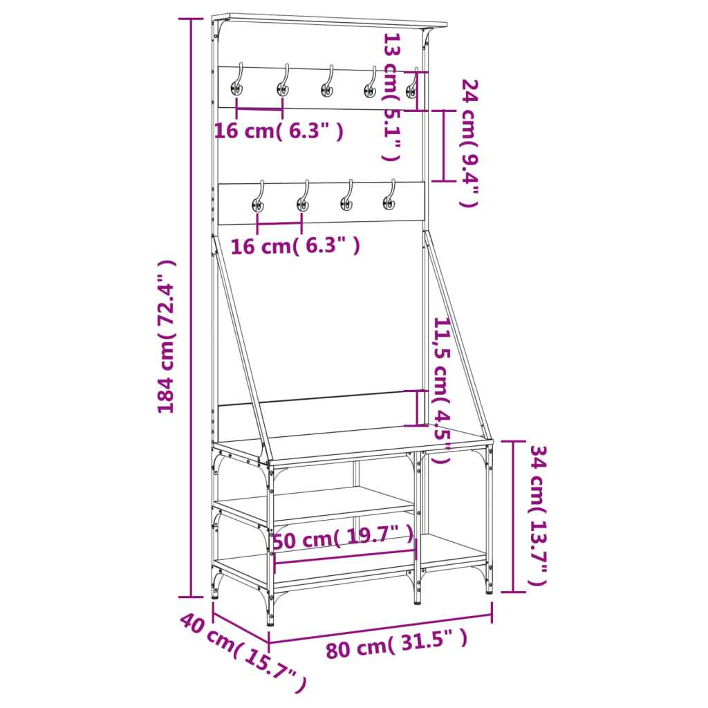 vidaXL Kledingrek met schoenenrek 80x40x184 cm zwart