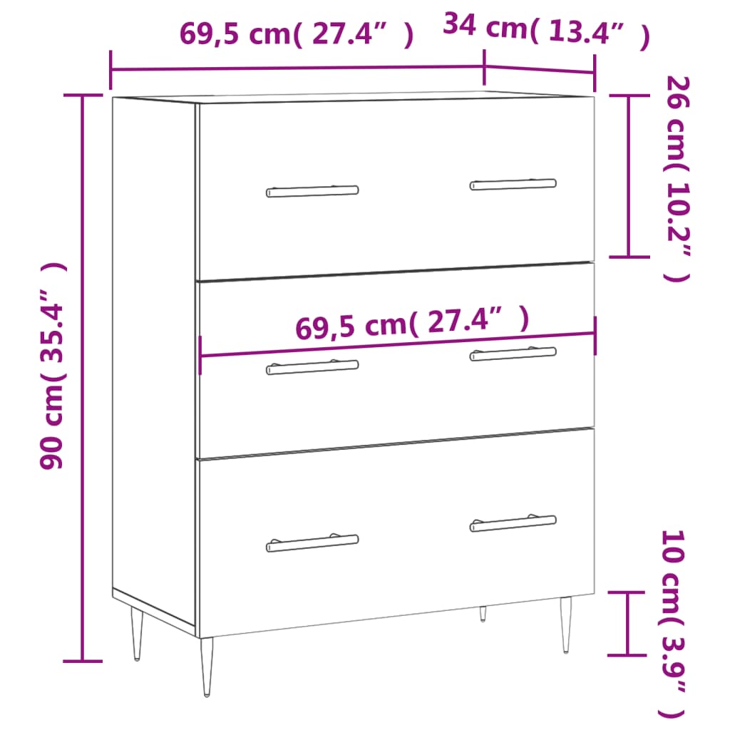 vidaXL Dressoir 69,5x34x90 cm bewerkt hout sonoma eikenkleurig