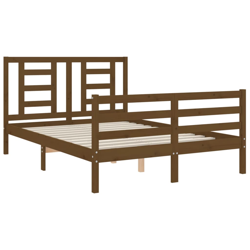 vidaXL Bedframe met hoofdbord massief hout honingbruin 140x200 cm