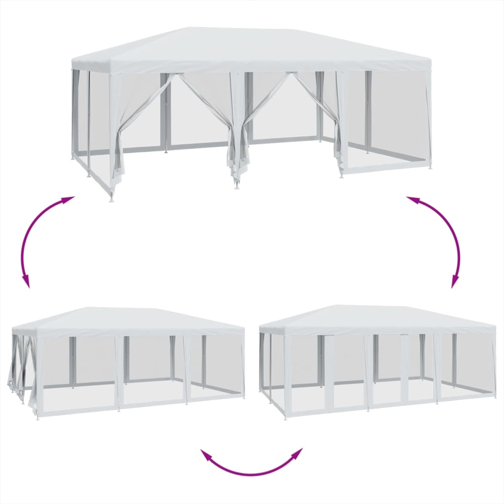 vidaXL Partytent met 10 mesh zijwanden 6x4 m HDPE wit