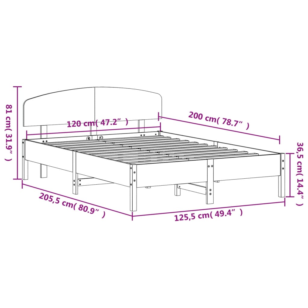 vidaXL Bedframe zonder matras massief grenenhout wit 120x200 cm